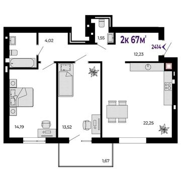 2к квартира з просторою кухнею ЖК Долішній