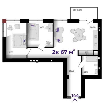 2к квартира в малоповерховому ЖК ЖК Простір