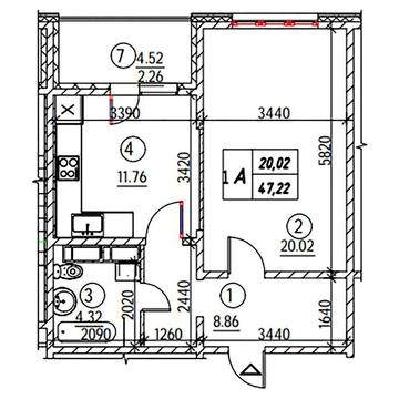 1к квартира 47.22 м  ЖК Навігатор -2 Будинок - 4 вул Коноплянська, 22 ЖК Навігатор-2