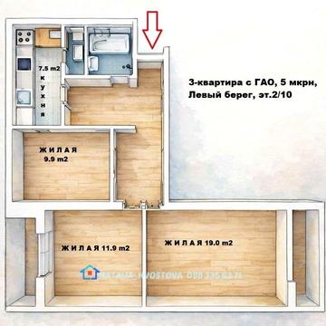 ПРОДАЖ 3-КІМНАТНОЇ квартири з ГАО на лівому березі (5 мкрн) (Н)