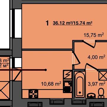1-к квартира 36,12 м² у ЖК Світанок, Бориспіль, розтермінування ЖК СВІТАНОК