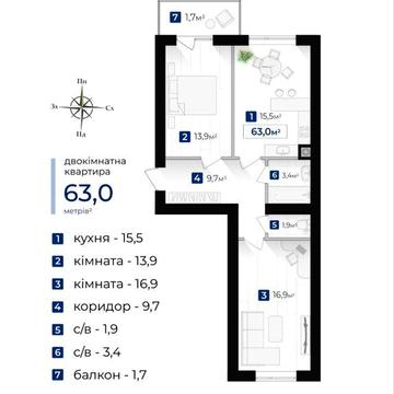2-кімнатна квартира з шикарним плануванням