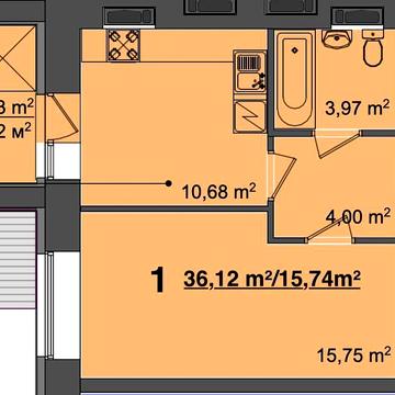1-к квартира 36,12 м² у ЖК Світанок, Бориспіль, розтермінування ЖК СВІТАНОК