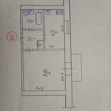Квартира однокімнатна обща площа 24.7 кв.м, жила -12.3 кв.м