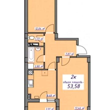 Двухкомнатная квартира на среднем этаже ЖК 7 НЕБО