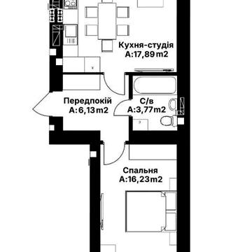 Однокімнатна квартира з великою кухнею ЖК Біла сакура