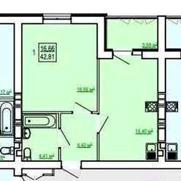Квартира 1-комнатная Сказка-Лучшая планировка и цена за  43м2 ЖК Сказка