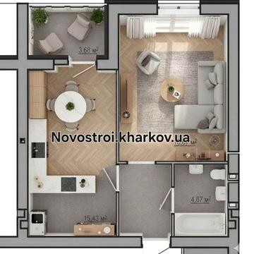 Квартира 1-комнатная Сказка-Лучшая планировка и цена за  43м2 ЖК Сказка