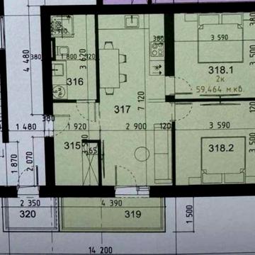 Двокімнатна квартира в зданому будинку