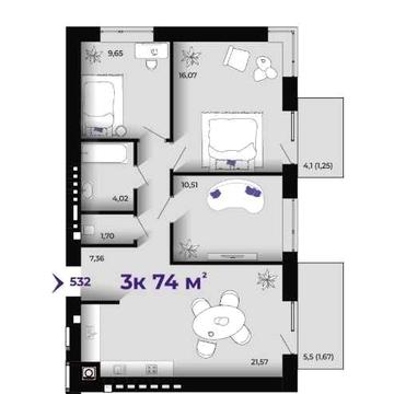 3 кім квартира цегляне будівництво