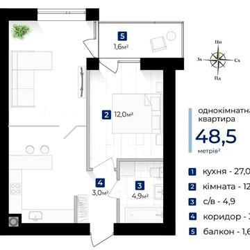Півторачка з можливістю перепланування в 2кім! Здача цього року! ЖК Містечко Південне