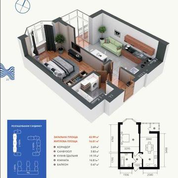 Сонячна, тепла квартира з якої видно ліс та місто 1кімнатна ГрандБурже ЖК Гранд Бурже