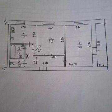 2-кімнатна квартира 51,3 м2 під ремонт