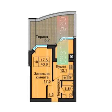 Без комісії продаж однокімнатної з терасою 44 м2 в Софія Резиденс