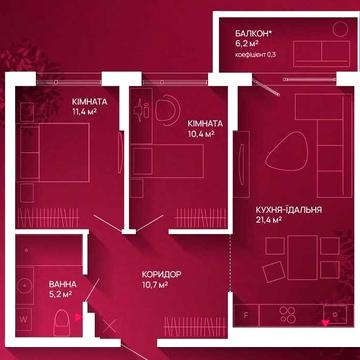 Продаж двокімнатної квартири в ЖК Family Plaza 3 ЖК Family Plaza