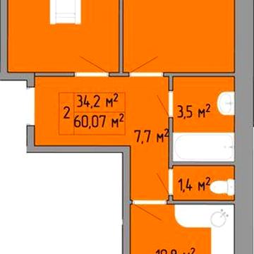2 комнатная 60м2 Просторная Кухня 17м2 ЖК Акварель 2 Таирова