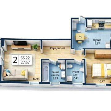 2-кімнатна квартира в новобудові під ремонт по переуступці