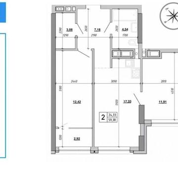 Продаж 2-кім. квартири 59.38 м.кв., в. І. Величковського