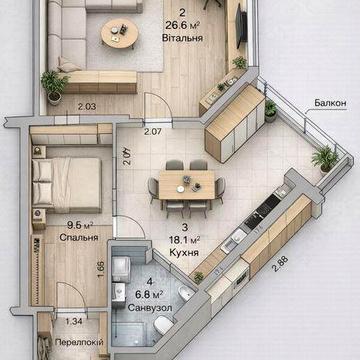 Шикарна квартира  61 метр. З видом на море!