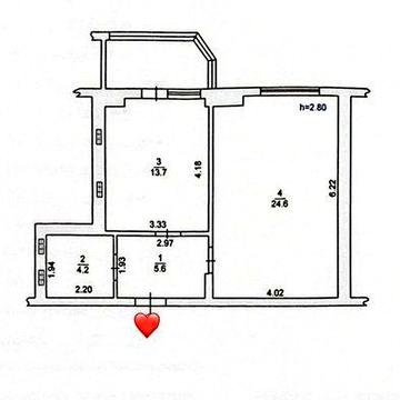 Большая 1 комнат от строителей