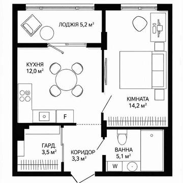 Однокімнатна квартира з індивідуальним опаленням на Каскад