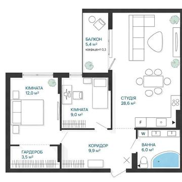 Інвестиція квартира від 20000 дол, 3-кімнатна  71 м.кв в новобудові, індивідуальне опалення, 2.5 роки розтермінування