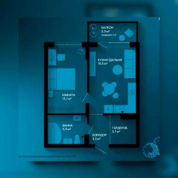 1-кімнатна, 45м2, від забудовника, БЕЗ КОМІСІЇ