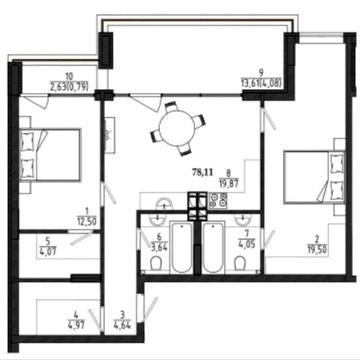 Шикарная 2к 78 м² с террасой. Море