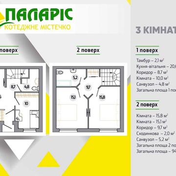 продам 3 кім на 94м2 (таунхаус/газ/приватизована ділянка) ЖК Паларіс
