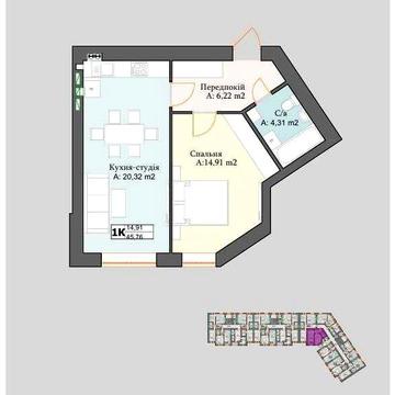 Однокімнатна квартира унікального планування ЖК Біла сакура