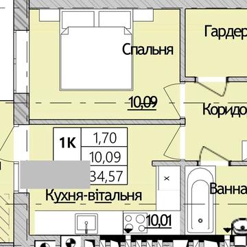 1-к квартира в тихому ЖК з малоповерховою забудовою, без комісії