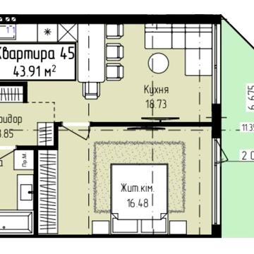 Продаж 1 кімн. квартири з газом та двориком, від забудовника Fly Town| ЖК Fly Town| Флай Таун