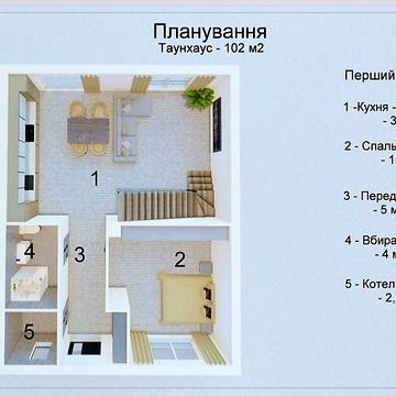 Таунхаус, 3 кімнати. Під чистове оздобдення. Котел, тепла підлога. Податки: 2%