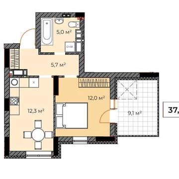 Однокімнатна квартира 37 м2 з терасою Ірпінь 37 946$ ЖК Ірпінь Сіті