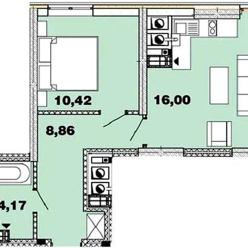 1К квартира в ЖК "Crystal Avenue".  38.44 м2. 2 поверх ЖК "Crystal Avenue"