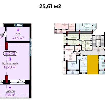 Продаж квартири-студії, 25.61 м2, новий ЖК, р-н Проспекту Свободи