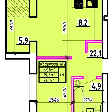 Продаж однокімнатної квартири 41,1 м2, ЖК "Олімп-Модерн" ЖК Олімп Модерн