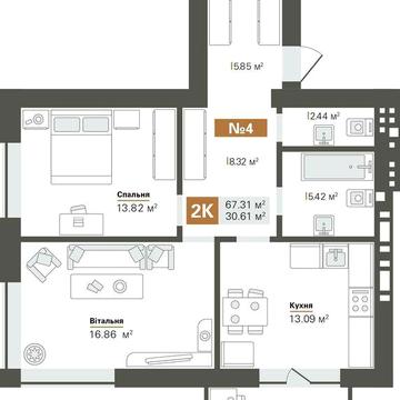 Квартира від забудовника ЖК "Park Residence". 2 кімнатна 67 м² ЖК Park Residence