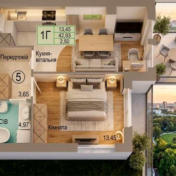 Інвестиція! 1-кімнатна квартира з двориком в Хотові ЖК Емоція