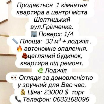 Найдешевша 1 кімнатна квартира в  Щептицький