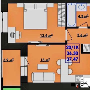 1-кімнатна квартира з кухнею-студією 20 м 7 поверх