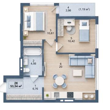 Продаж 2К квартири 53,54 м² у сучасному ЖК — стильне планування та вигідне розтермінування!