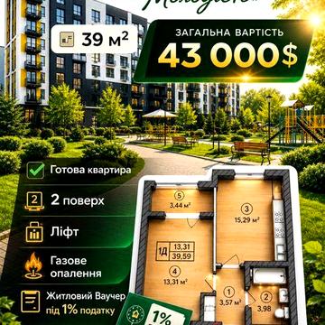 Квартира в Ірпені за 43000$ 39м2 газ 2 поверх ЖК Молодість ЖК Молодість