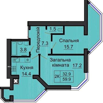 Двокімнатна квартира з документами 61,3 м2. ЖК Софія Сіті