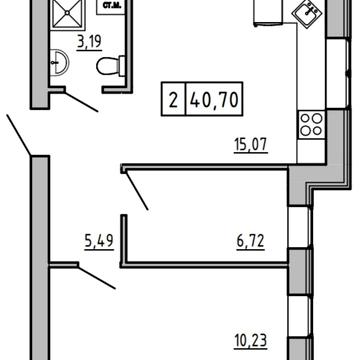 Продаж,  Квартира,  2 комнаты,  41 м²,  ЖК KEKS Жилой городок,  Южная,  Авангард,  Авангард