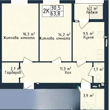 2к 63 м роздільні кімнати , гардеробна та лоджія Газовий будинок є розтермінування та вигідні умови 10 хв від міста