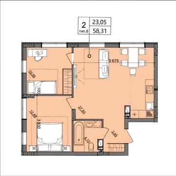 Вигідна 2 кімнатна квартира 58,3 м² без переплат в новому ЖК на Сахарова