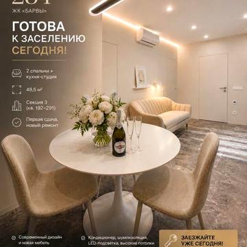 ЖК Барви. Перша здача. 2 окремі спальні + кухня-студія