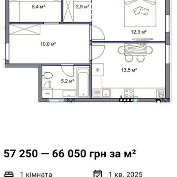 Продаж 1 кім. 49,3м2 у клубному будинку є ГАЗ!  Підземним паркінг!