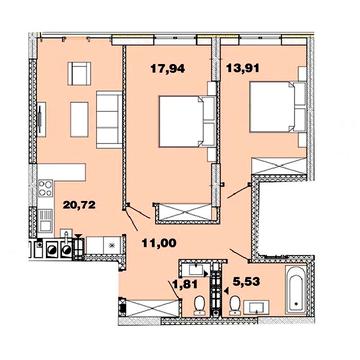 ЖК «Crystal Avenue». 2-кімн. на 3 поверсі (72 м2). Торг